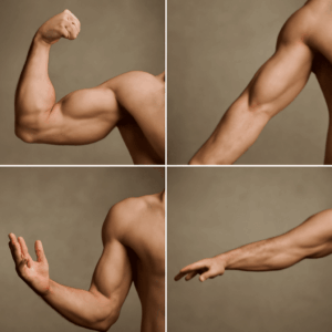 Illustration showing arm anatomy drawing and techniques for drawing muscular arms