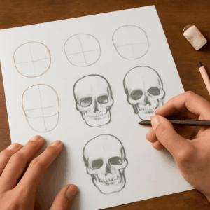Learn how to draw a skull easy and draw a simple rose with step-by-step instructions.