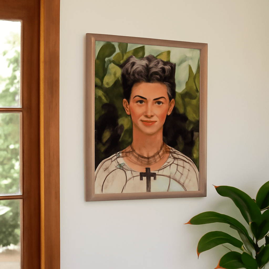 Frida Kahlo self portrait featuring thorn necklace and hummingbird alongside other iconic works