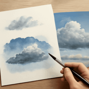 Guide on how to paint clouds and draw a lightbulb