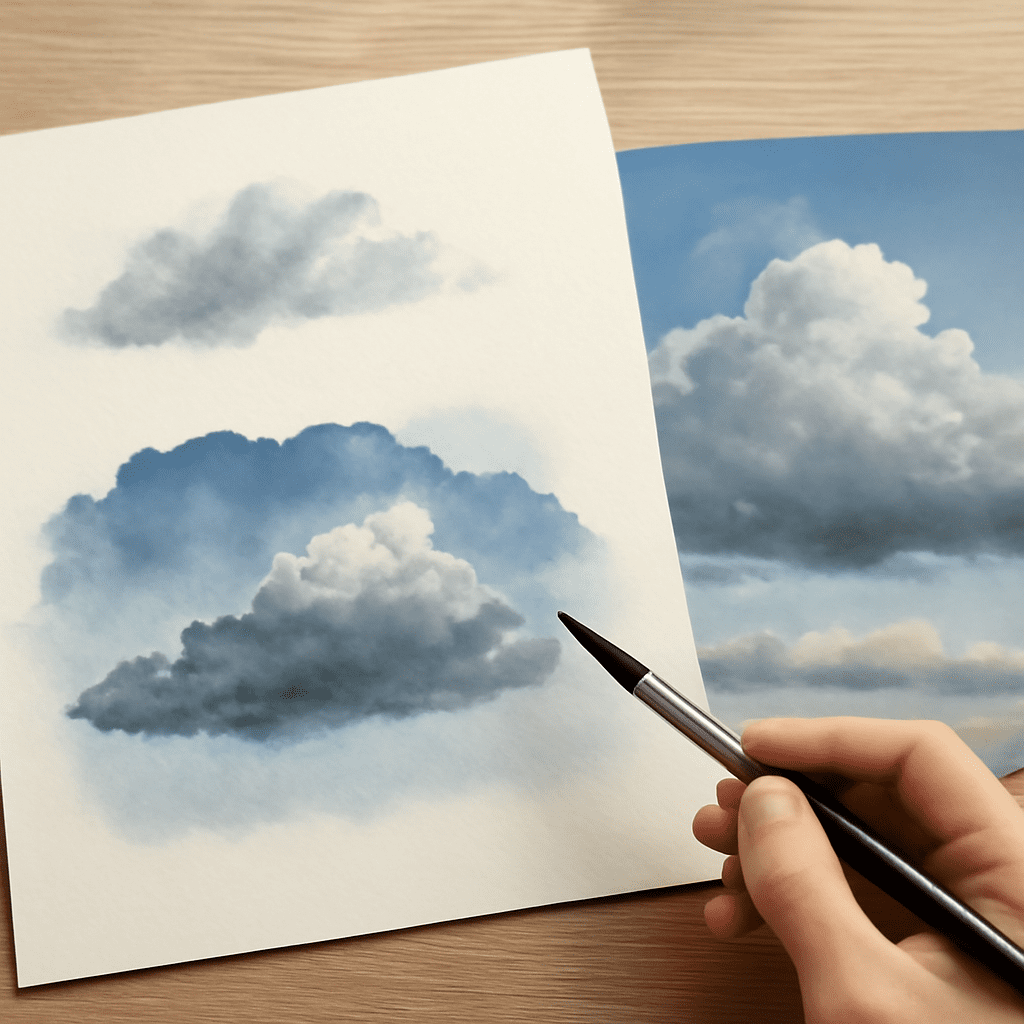 Guide on how to paint clouds and draw a lightbulb