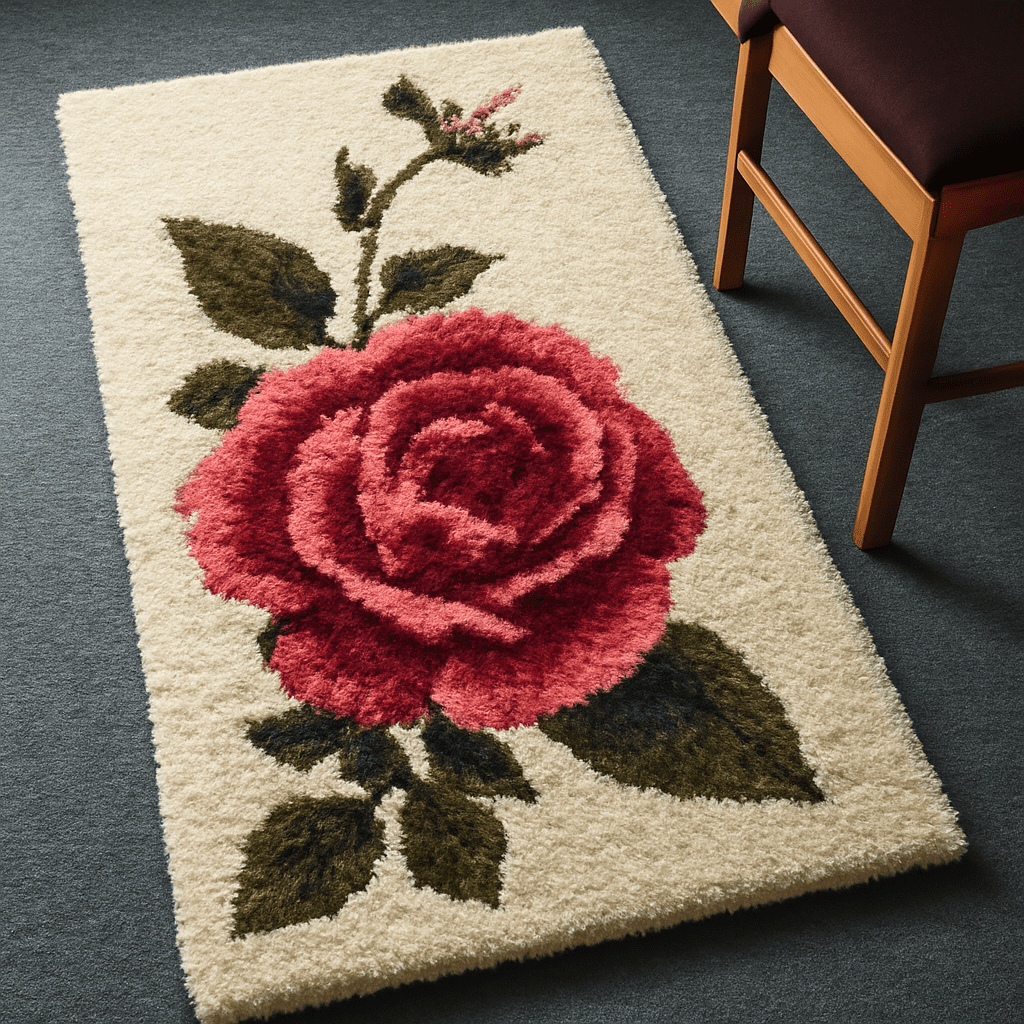 A selection of latch hook kits and hooked rug kits