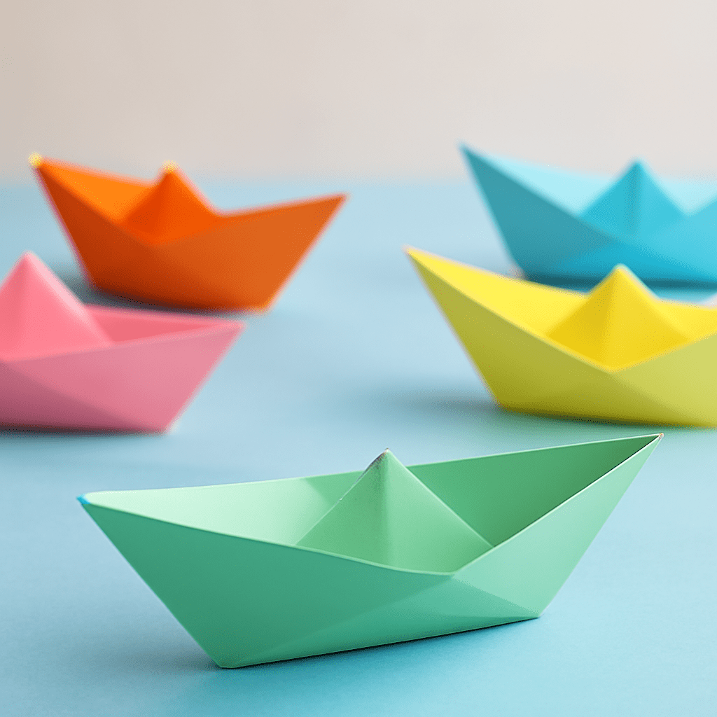 Paper boat showing how to make an origami boat and fold a paper boat