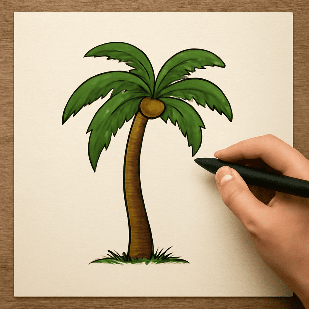how to draw a flower and a palm tree